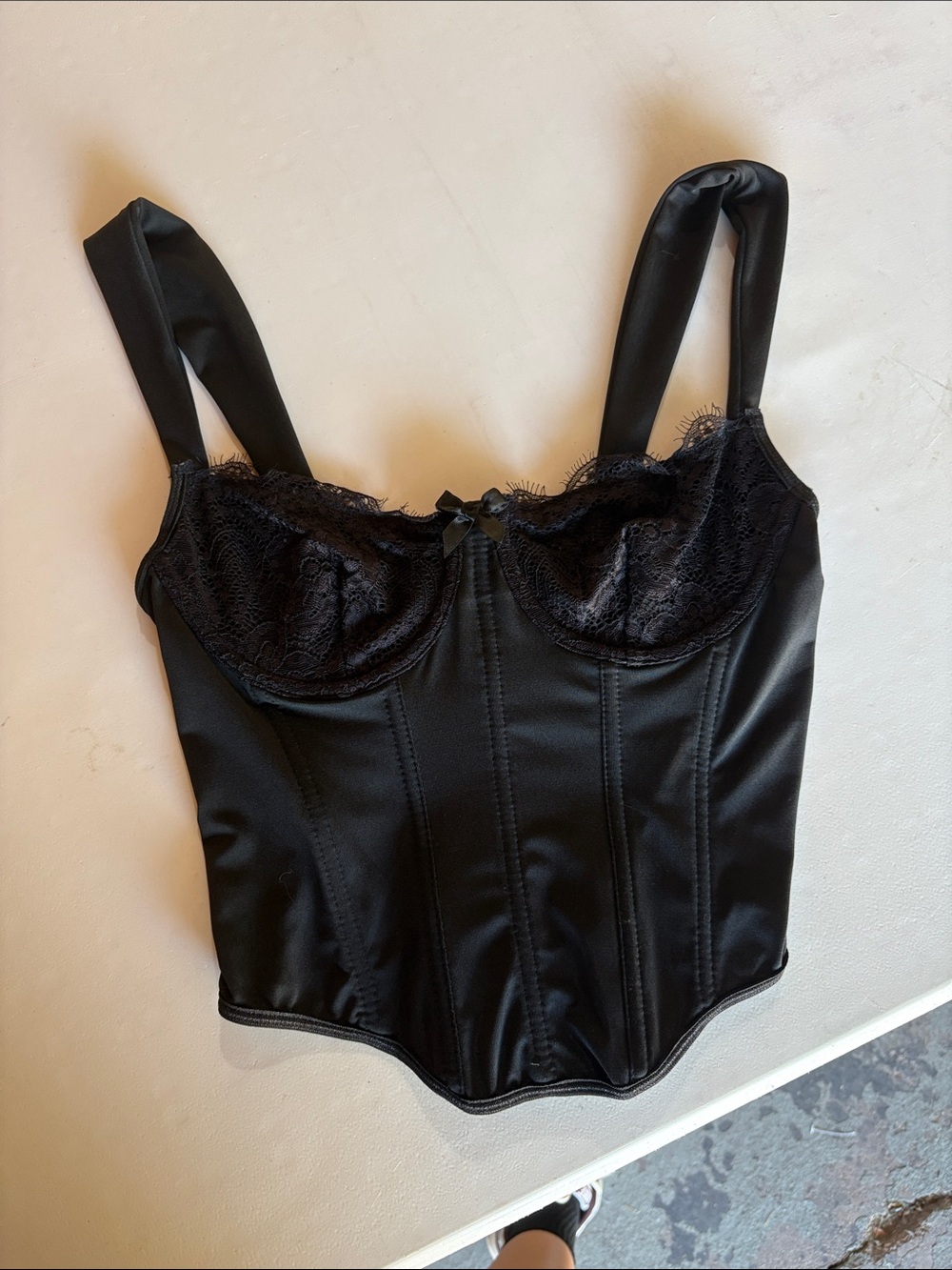 Amazon Black Satin Lace Bustier Crop Top